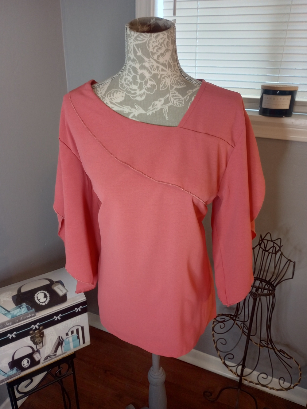 Women's Coral Asymmetric Neck Blouse NWOT